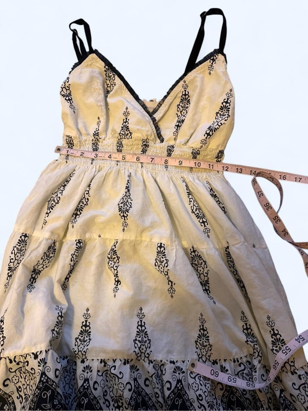 Y2K Charlotte Russe Cream and Black Printed Cotton Sundress - Picture 2 of 5